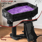 BEWISHOME Cat Tree Tower for Indoor Cats, Gothic Cat Trees with Coffin Bed | Cat Condo Cat House with Scratching Board, Cat Shelves with Spider Toy, Pet Play Activity Center Black with Purple, MMJ95Z