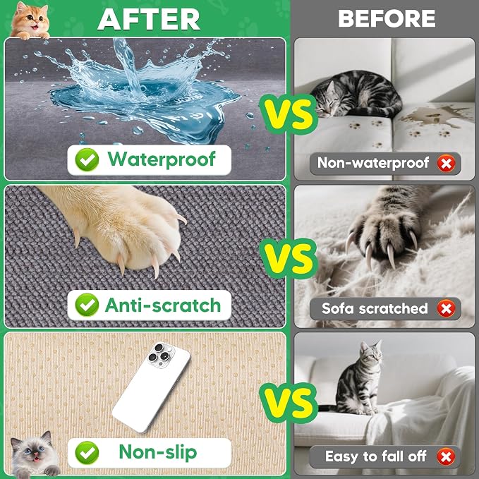 Loiion Cat Scratch Proof Furniture Protector Waterproof Sofa Cover 118"x71" | Pet-Friendly Couch Protector, Anti-Scratch & Anti-Slip Sofa Cover For Cats Dogs Kids, Machine Washable