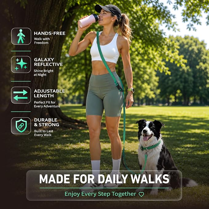 Hands Free Dog Leash,Galaxy Reflective, Crossbody Dog Leash, Green | Galaxy Reflective • Outdoor Ready • Emergency Control Handle • Multi-Way Wear