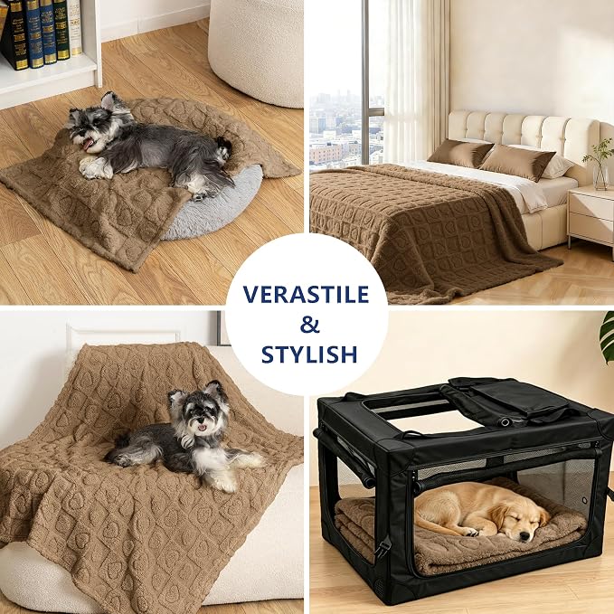 gogobunny Large Pet Blanket for Dogs Cats, Ultra Soft 300GSM Coral Fleece Washable Furniture Protector for Couch Bed Car Seat, Calming Crate Mat Blanket for Large Breeds, Brown, 50x60IN