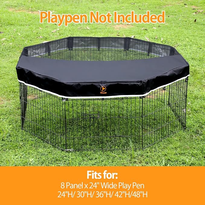 PJYuCien Playpen Top Cover for 24'' Width 8 Panel Pen, Hook Connect, Black | More Peace of Mind, More Safe, and Reduce Mess, Suitable for Puppy, Duck, and Other Small Animals