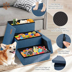 Zerbuger Dog Stairs with Storage, Navy Blue 3 Steps Dog Ramp no Condo | 18" H Wider Dog Steps for High Beds Couch, Folding Storage Pet Stairs Gift for Climbing Small/Medium/Large Old Dogs Cats