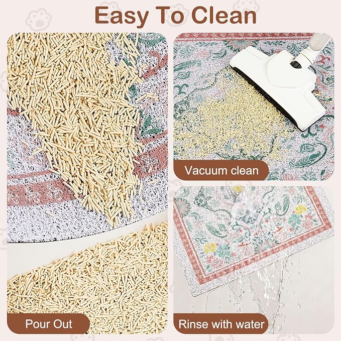 Glittme Cat Litter Mat, 33"x22" Non-Slip Washable Trapping Mat for Cats | Litter Trapping Mat With Thick PVC Coil To Catch Scatter, Soft On Paws And Waterproof Bottom To Protect Floors