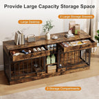 GarveeHome Dog Crate Furniture for 2 Dogs, Dog Kennel Indoor with Storage and Feeding Bowls, Double Dog Crate TV Stand for Small Medium Dogs, Brown