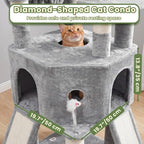 Cat Tree, 81.1" Tall Heavy Duty Cat Tower for Large Cats VCT032W | Cat Furniture with 3 Wide Platforms, Diamond-Shaped Condo 2 Sisal Scratchers, Hammock & Stable Base, Light Gray