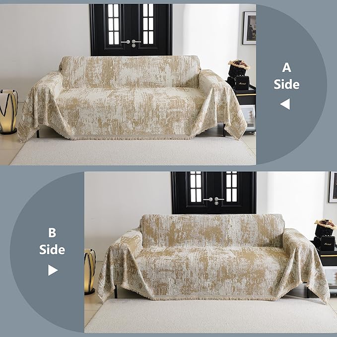 MYSKY HOME Couch Cover for Dogs Washable Couch Sofa Protector for Loveseat Sofa with Cats Pets Friendly Chenille Khaki Abstract Geometric Sofa Covers Soft Durable Farmhouse Sofa Slipcovers, 71" X102"