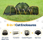VIVOHOME 6-in-1 Outdoor Cat Enclosure with Playhouse, 2 Tents & 3 Tunnels | Portable Cat Playground with Leash and Mint Ball, Cat Tunnels with Tent Cube for Kitty Small Animals Camping Indoor Outdoor