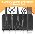 Dog Grooming Scissors Kit, Professional 6 in 1 Pet Scissors Sharp Shears Set - Straight, Thinning, Chunker, Curved Shears and Comb for Long Short Hair for Dog Cat (Set, Black)
