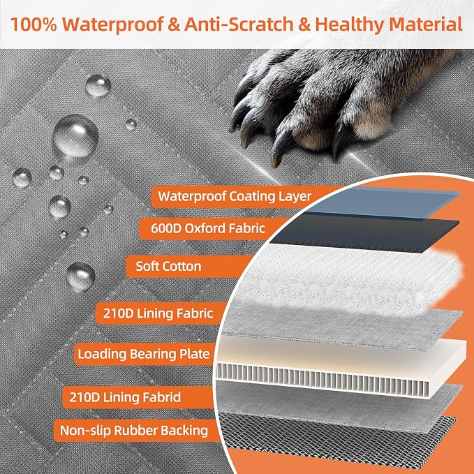 Back Seat Extender for Dogs,Hard Bottom Car Seat Cover for Dogs with Mesh Window,Waterproof Backseat Pet Cover Hard Bottom-Dog Car Seat Cover for Back Seat Dog Hammock for Car/SUV (L-Grey)