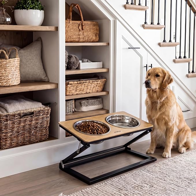 Elevated Dog Bowl, Adjustable Height and Tilt Angle Dog Bowl Stand | Precisely Adjust Height And Tilt Angle, Easy To Clean, Equipped With 2 Stainless Steel Food Bowls, Sturdy And Durable.