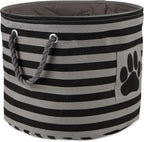 Bone Dry Pet Storage Collection Striped Paw Patch Bin, Black, Small Round