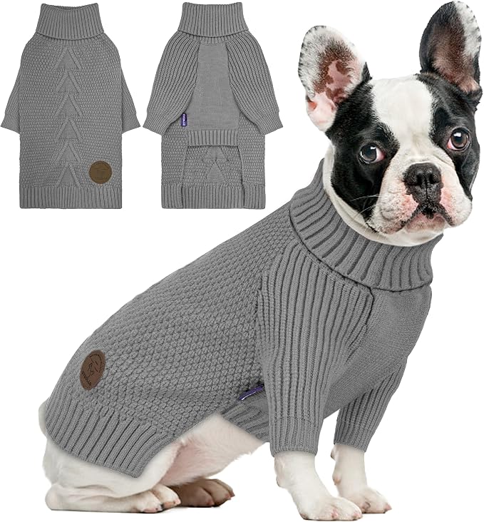 cyeollo Dog Sweater Long Sleeve Knitted Turtleneck Pullover Warm Clothes | Ultra Soft Warm Knit, Full Coverage, 4-Way Stretch for Easy Movement, Easy On & Off, Winter Daily Wear for Small Dogs