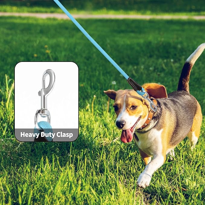 Mile High Life Dog Leash with Genuine Leather Handle, 4/5/6 FT | Comfortable Leather Grip Rope Leash, Heavy Duty 360° Swivel Metal Clasp, for Small Medium & Large Dogs (Blue Black, 48 Inch)