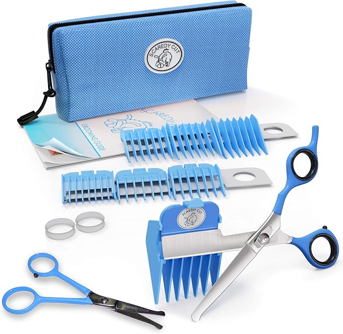 NO Buzz Dog Clippers, Tiny Trim Safety Scissor. A Silent Low Noise Pet Grooming Clipper, Right Handed Blue
