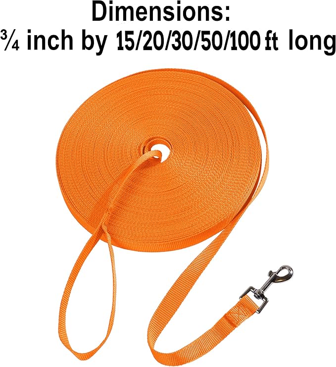 Hi Kiss Dog/Puppy Obedience Recall Training Agility Lead - 15ft 20ft 30ft 50ft 100ft Leash - Great for Play, Camping, or Backyard - Orange