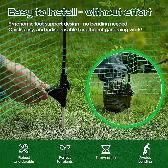 HIDALIFE Temporary Fence with Posts,3‘x50‘ Safety Barrier for Dog Snow Plastic Mesh Fencing with Fiberglass Stake Windbreak Rope,Movable Fencing Roll for Garden Backyard Outdoor Animal Protect