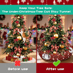Cat Tunnel Bed in 3FT x 3FT x 9.8IN - Decorative Christmas Style with Snowman and Glove Patterns - Red Color Perfect for Festive Felines