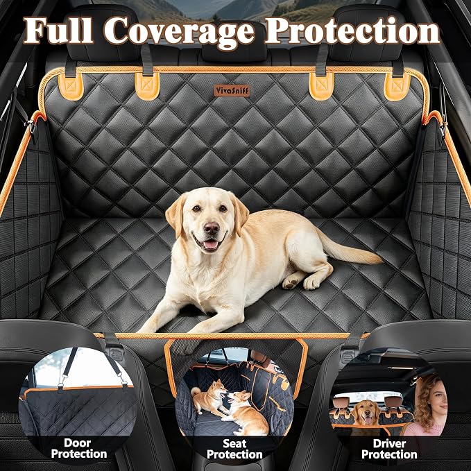 Dog Car Seat Cover for Back Seat – 900D Oxford Heavy Duty Hard Bottom Extender, Waterproof Dog Hammock with Mesh Window, Joint-Friendly Sponge Pad, Supports 600LBS – Fits Sedan/SUV