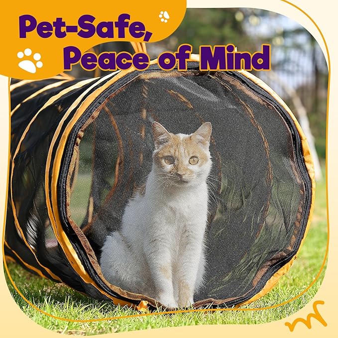 Outdoor Cat Enclosures with Tunnels, Rywell 10FT Cat Tunnel Outdoor with Cube, Portable Cat Playpen and Catio with Carry Bag for Multiple Cats