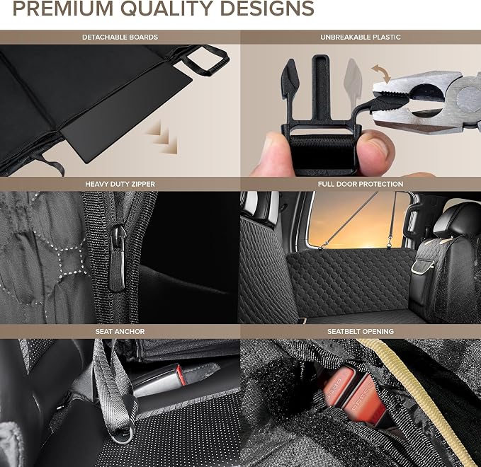 XL Truck Back Seat Extender for Dogs, Hard Bottom Dog Car Seat Cover for Back Seat, Heavy Duty Dog Hammock for Aggressive Chewers, Waterproof Pet Seat Covers for Trucks, F150, Ram1500, Large SUV