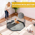 Foldable Dog Playpen,30in 8 Panels Metal Pet Exercise Fence with Bottom Pad | Dog Play Pen for Indoor Outdoor,Heavy-Duty Pet Fence Puppy Crate Kennel with Door for Small Medium Pets