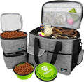 PetAmi Dog Travel Bag Organizer, Pet Travel Kit with 2 Food Containers & 2 Collapsible Dog Bowls, Pet Supplies Tote with Luggage Sleeve, Weekend Road Trip Camping Essentials, Gray, Large