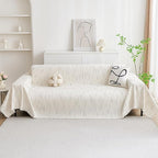 MYSKY HOME Couch Cover for Dogs, Sectional Couch Cover, Beige Lines Sofa Covers for Sectional Sofa L Shape Chenille Couch Protector for Dogs Pets Couch Covers Washable Soft Throw, 91"X134"