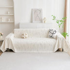 MYSKY HOME Couch Cover for Dogs, Sectional Couch Cover, Beige Lines Sofa Covers for Sectional Sofa L Shape Chenille Couch Protector for Dogs Pets Couch Covers Washable Soft Throw, 91"X118"