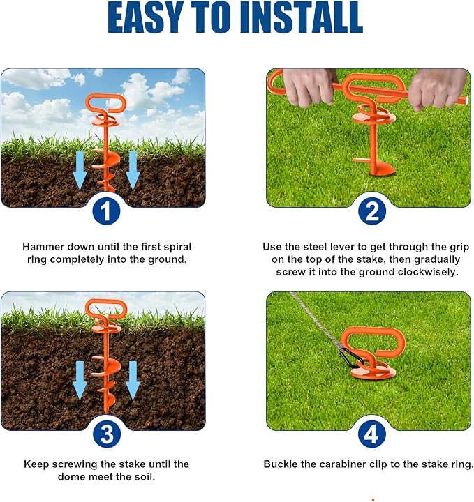 Eurmax USA 2-Pack Heavy Duty Dog Tie Out Stake, No-Tangle In Ground Anchor Runner for Large Dogs up to 210 Lbs - Perfect for Yard, Beach and Camping (Square,Orange)