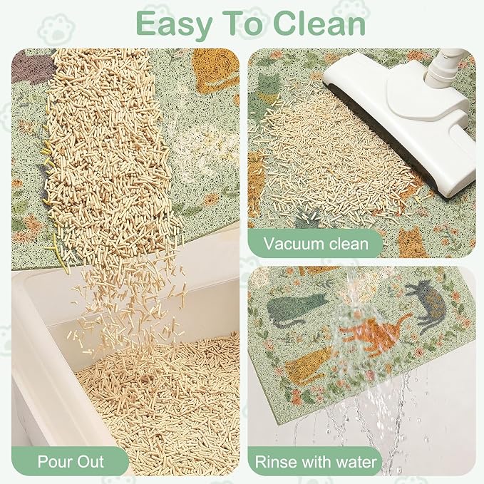 Glittme Cat Litter Mat with Non-Slip Bottom Litter Box Mat 33"X22" Litter Trapping Mat Easy to Clean Washable Cat Food Mat for Kitty,L