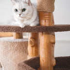 Modern Cat Tree for Indoor Large Cats & Multi-Cat Households, 68'' Solid Wood Cat Tower with 3 Condos, Heavy Duty Cat Tower with Scratching Post, Multi-Level Cat House, Perch, Hammock, Hideaway, Brown