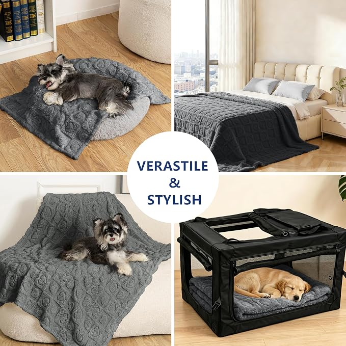 gogobunny Large Pet Blanket for Dogs Cats, Ultra Soft 300GSM Coral Fleece Washable Furniture Protector for Couch Bed Car Seat, Calming Crate Mat Blanket for Large Breeds, Grey, 40x50IN