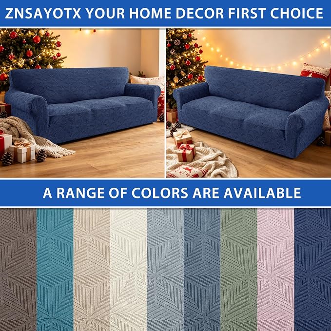 ZNSAYOTX Stretch Couch Cover, 1 Piece Oversized Sofa Covers for 3 Cushion Couch, Jacquard Sofa Slipcovers with Elastic Bottom Thickened Furniture Protector for Dog Cat Pet (X-Large, Navy Blue)