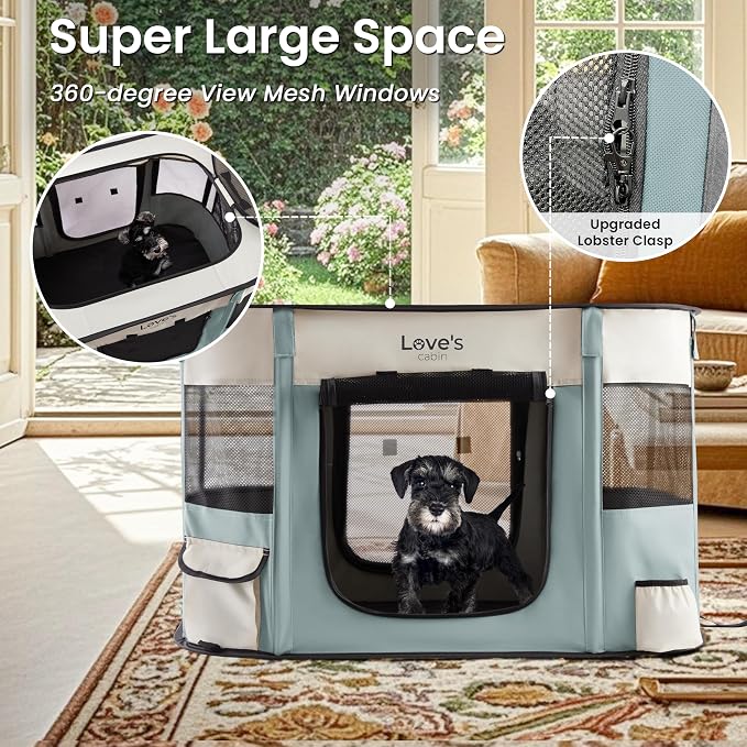 Love's cabin Pet Puppy Dog Playpen, Small Dog Tent Crates Cage Indoor/Outdoor, Portable Exercise Playpen for Cat, Foldable Pop Up Dog Kennel Playpen with Carring Case (S, Gray Green)