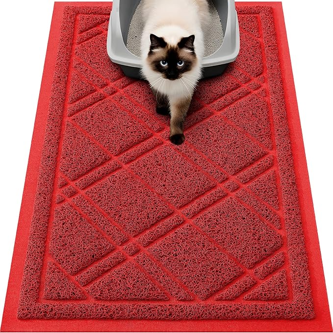Smiry Cat Litter Box Mat 30x17, Non-Slip Water Resistant Litter Trapping Mat, Easy Clean Less Waste and Urine-Locking Cat Carpet for Indoor, Red
