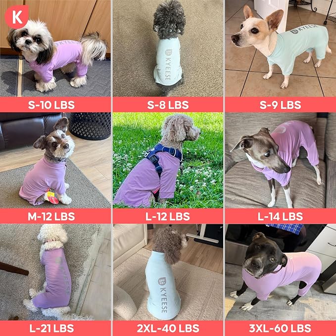 KYEESE UV Protection Dog Shirt, UPF 50+ Cooling Summer Jumpsuit for Medium Large Dogs, Breathable Reflective Shedding Control Dog Sun Shirts, Quick-Dry Dogs Onesie Pet Clothes, Purple, 2XL