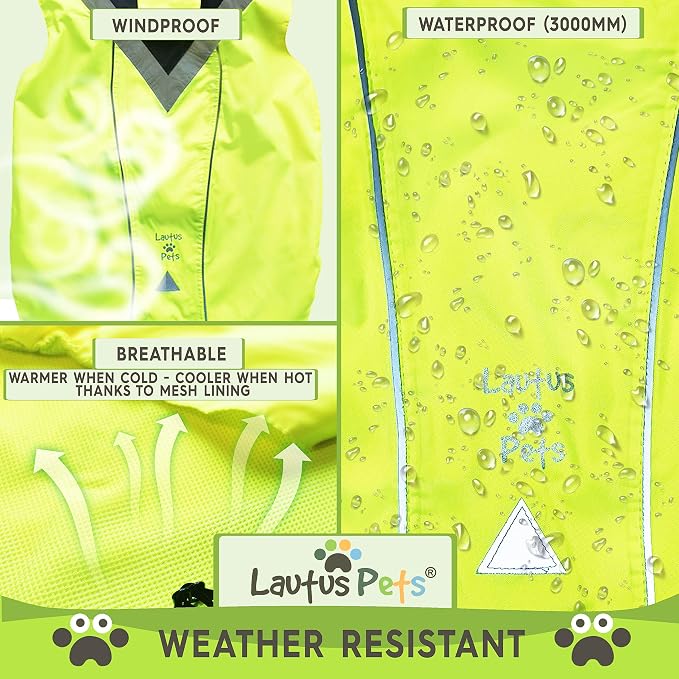 Waterproof Dog Rain Coat, Reflective Safety Strips & Leash Hole – Lightweight Adjustable Jacket for Medium Breeds - S, Yellow