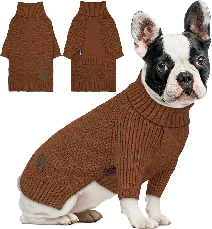 cyeollo Dog Sweater Long Sleeve Knitted Turtleneck Pullover Warm Clothes | Ultra Soft Warm Knit, Full Coverage, 4-Way Stretch for Easy Movement, Easy On & Off, Winter Daily Wear for Small Dogs