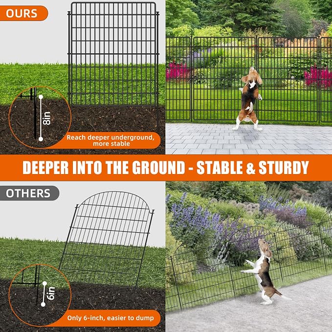 10 Panels No Dig Fence with Gate, 32 in(H) X 24 ft(L) Garden Decorative Fence Animal Barrier for Dogs, Rustproof Metal Garden Edging Border for Outdoor, Yard, Patio, Black