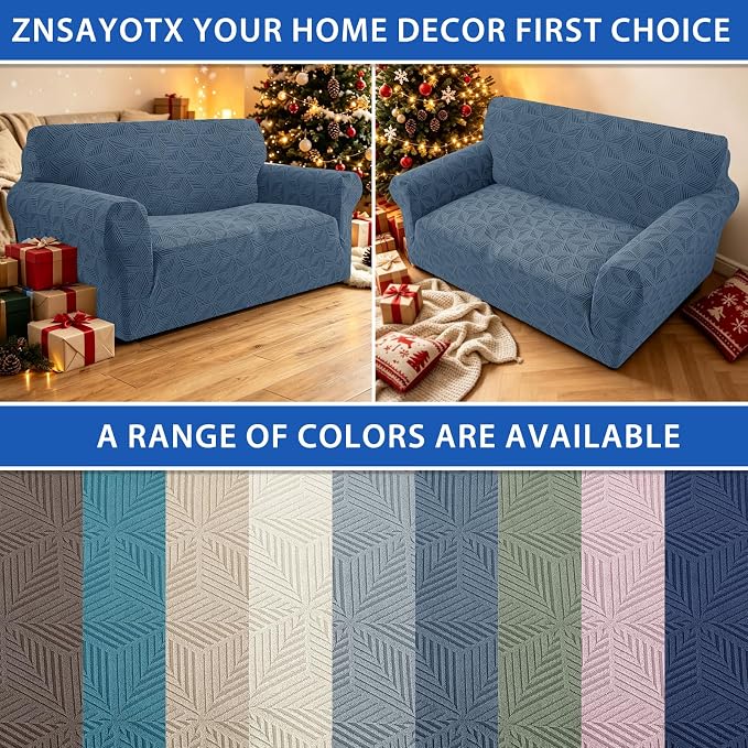 ZNSAYOTX Stretch Couch Cover, 1 Piece Sofa Covers for 2 Cushion Couch, Jacquard Loveseat Slipcovers with Elastic Bottom Thickened Furniture Protector for Dog Cat Pet (Medium, Dark Grey)