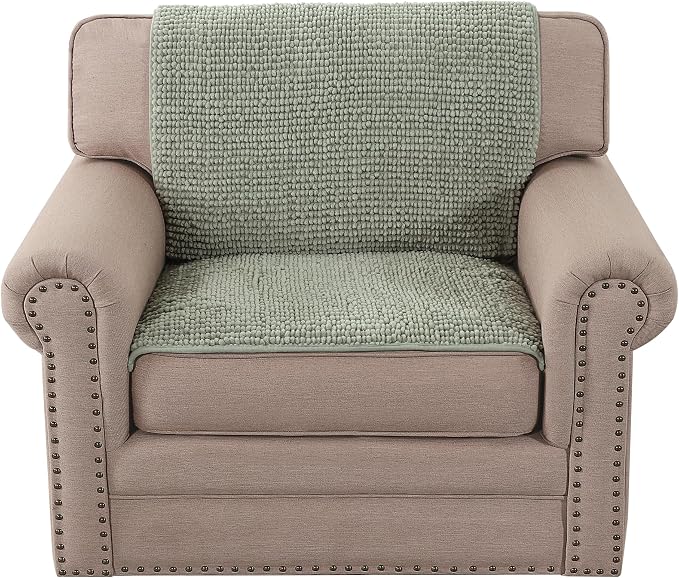 H.VERSAILTEX Plush Chenille Couch Armrest Cover 2 Packs Thick and Soft Sofa Covers Furniture Protector Cover for Pets (27.5" x 27.5", Sea Foam)