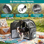 PetAmi Expandable Dog Backpack Carrier for Cats & Pets, Breathable Cat Carrier Backpack with Top Window & Multi-Entry, Ventilated Foldable Travel Carrier for Small Medium Pets up to 18 lbs, Light Gray