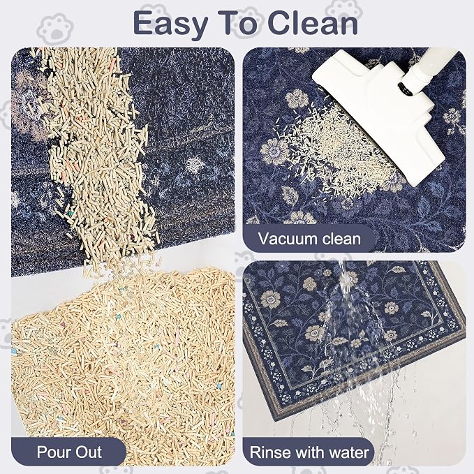 Glittme Cat Litter Mat, 33"x22" Non-Slip Washable Trapping Mat for Cats | Litter Trapping Mat With Thick PVC Coil To Catch Scatter, Soft On Paws And Waterproof Bottom To Protect Floors