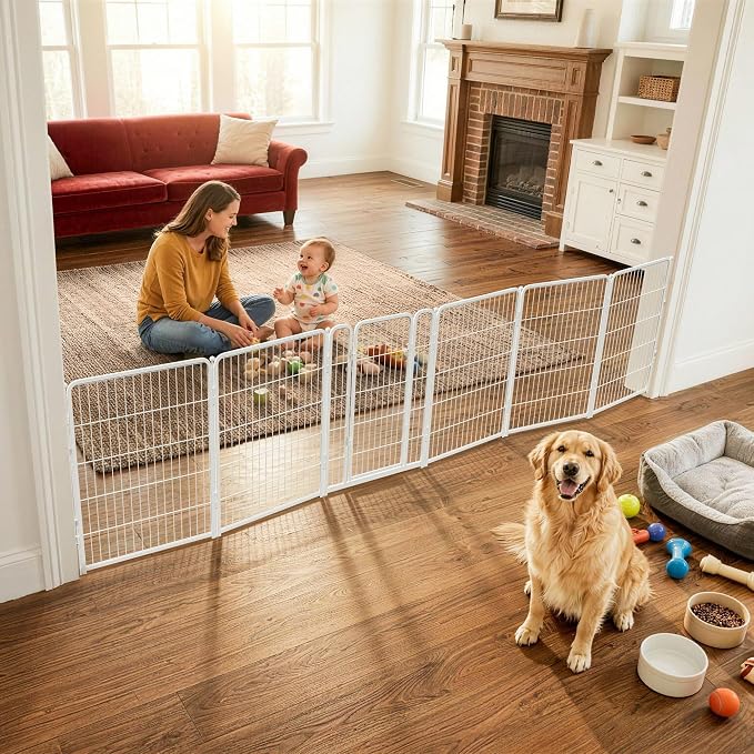 FXW Dog Gate, Extra Wide Adjustable for Openings Up to 165", 40" H | Flexible Space Control, Easy Walk-Through Access, 5 Panels + 1 Gate, For Medium & Large Dogs, Garage Use