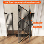 Jekriuet 57" Extra Tall Pet Gate, 27.5"-38.5" Wide, Black | Dog Cat Gate for Doorways Hallways Stairs,Pressure Mounted 1.18" Ultra Narrow Gap No Drilling One-Handed Auto-Close
