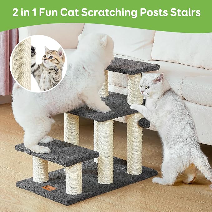 Pawque Dog Stairs & Cat Scratching Post Pet Steps for High Beds Couch | High-Strength Boards Holds up to 150 lbs for Indoor Small Cats Kittens Dogs Climbing Playing, 3 Combination Options, 3 Steps