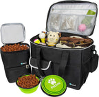 PetAmi Dog Travel Bag Organizer, Pet Travel Kit with 2 Food Containers & 2 Collapsible Dog Bowls, Pet Supplies Tote with Luggage Sleeve, Weekend Road Trip Camping Essentials, Black, Large