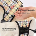 NESTROAD No Pull Dog Harness with Leash, Reflective No Choke Pet Vest Harness,Adjustable Soft Padded Dog Harness with Easy Control Handle for Medium Dogs(Checkered Beige,Medium)