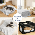 gogobunny Large Pet Blanket for Dogs Cats, Ultra Soft 300GSM Coral Fleece Washable Furniture Protector for Couch Bed Car Seat, Calming Crate Mat Blanket for Large Breeds, Light Grey, 60x80IN