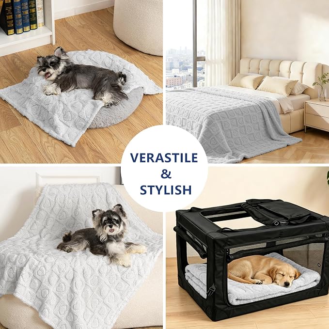 gogobunny Pet Blanket for Dogs Cats, 300GSM Ultra Soft Coral Fleece Blanket, Washable Small Dog Cat Blanket, Calming Crate Mat, Furniture Protector for Couch Bed Car Seat, Light Grey, 25x35IN
